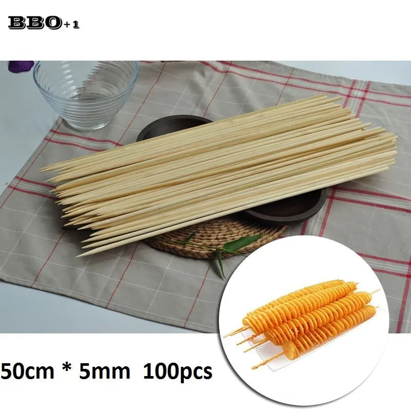 50cm Bamboo BBQ Skewers 100–200 Pack | Tornado Potato Sticks BBQ Bamboo Skewers Axl