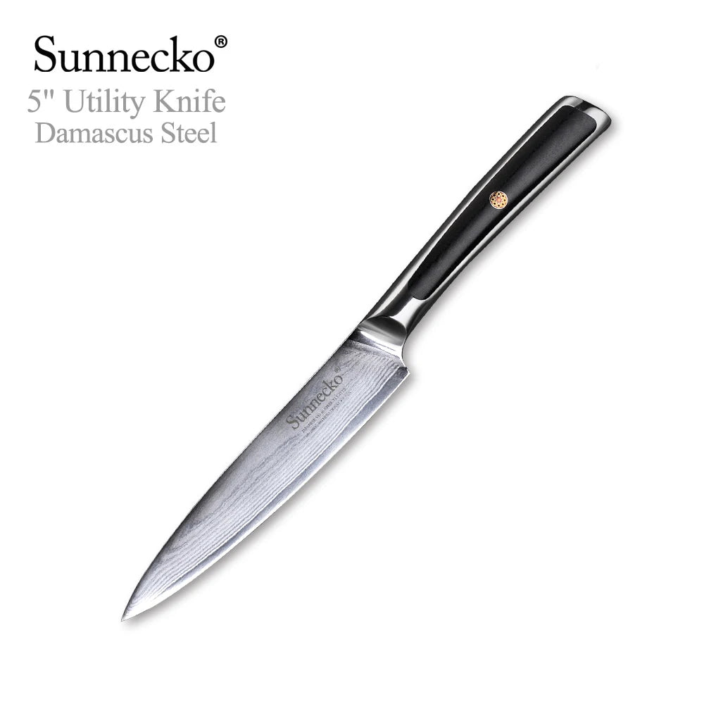 Sunnecko Damascus Steel Chef Knife Set – 73-Layer VG10 1–8pc Damascus Knife Set Axl 5 Inch Utility Knife China Mainland