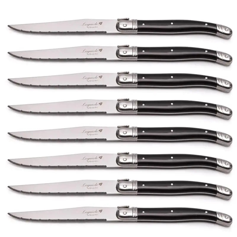 Laguiole-Style Steak Knives Set – 6pc Stainless Steel Black Handle Steak Knife Set Axl
