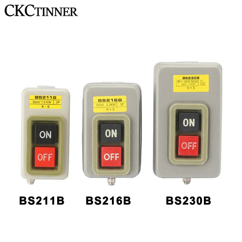 Three-Phase Motor Start Stop Push Button Switch 10A 380V BS216B Push Button Switch Axl