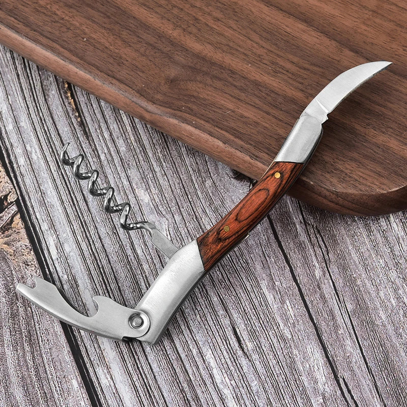 Folding Corkscrew Wine Opener – Rosewood & Stainless Steel Folding Wine Opener Axl