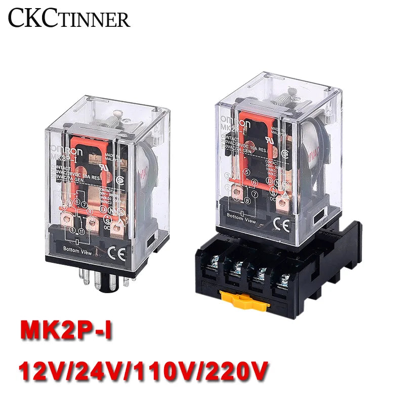 MK2P Electromagnetic Relay + PF083A Socket 8-Pin DC/AC Electromagnetic Relay Axl DC12V