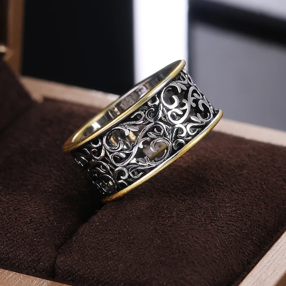 Huitan Two-Tone Vintage Punk Ring for Women | Geometric Style Fashion Ring Axl