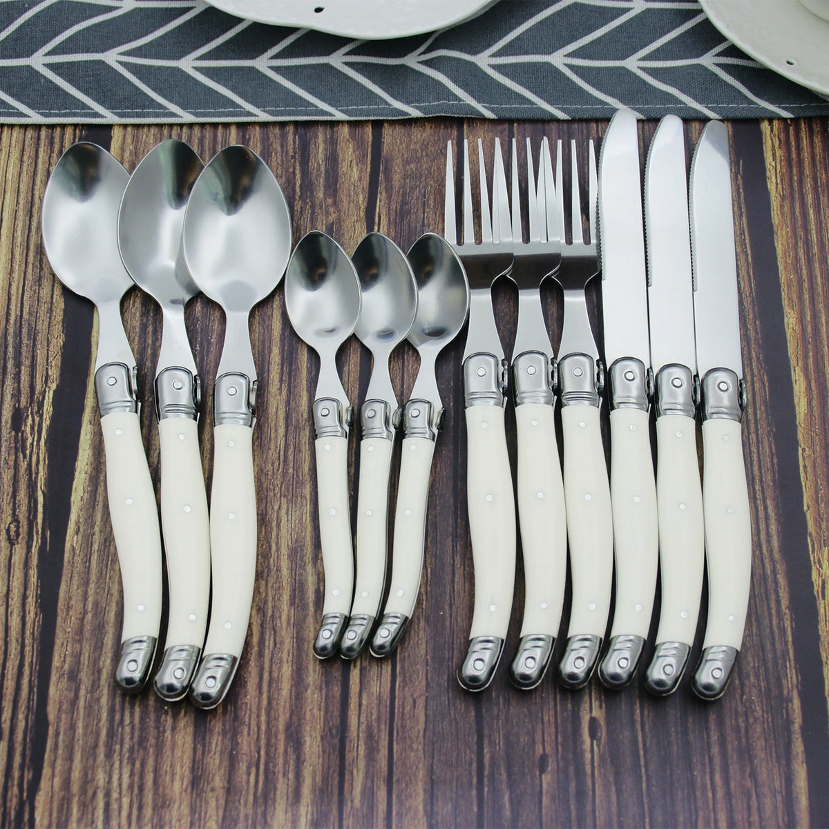 Laguiole Ivory White Stainless Steel Cutlery Set 4-24pc Flatware Cutlery Set Axl