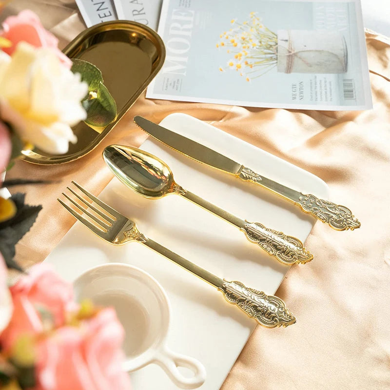 75pc Disposable Plastic Cutlery Set – Rose Gold Flatware Disposable Flatware Set Axl