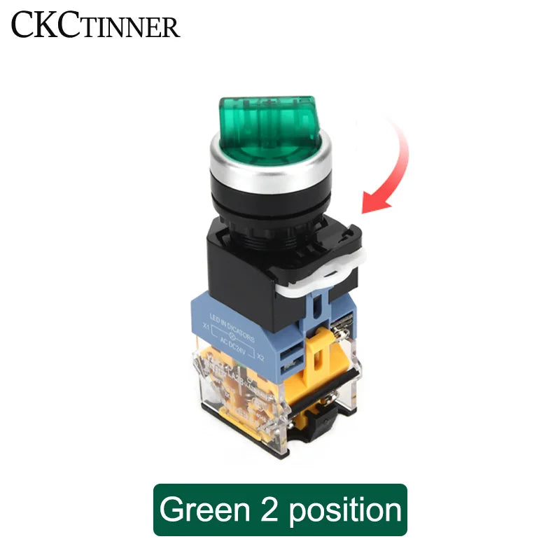22mm Latching Rotary Selector Switch 1NO/1NC with Pilot Light Rotary Selector Switch Axl Green 2 position AC220V