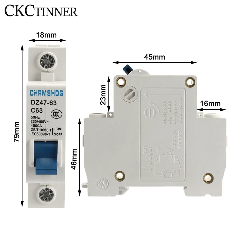 DZ47-63 1-Pole MCB Mini Circuit Breaker 6A–63A DIN Rail Mini Circuit Breaker Axl