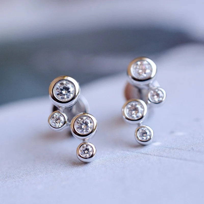 Huitan Geometric CZ Stud Earrings – Silver Plated Women's Jewelry Stud Earrings Axl