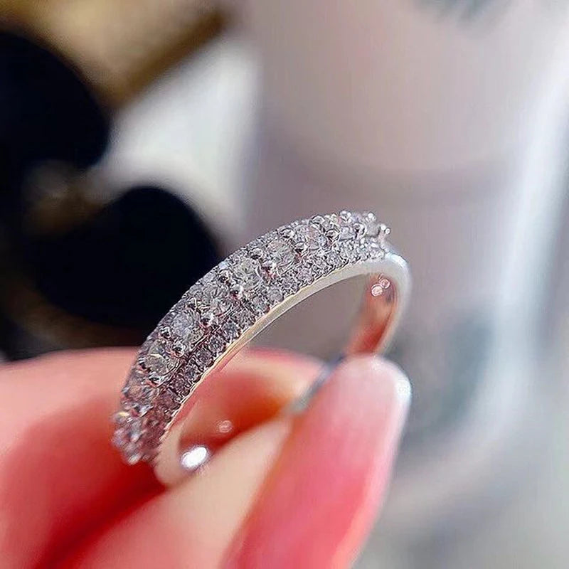 Huitan Silver Wedding Band – Cubic Zirconia Ring for Women Wedding Band Ring Axl F1337 10