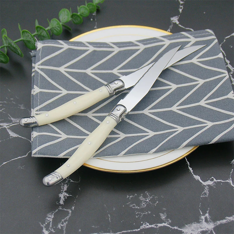 Laguiole Steak Knife Set Pearl White Handle – 4, 6 or 12 Pcs Steak Knife Set Axl