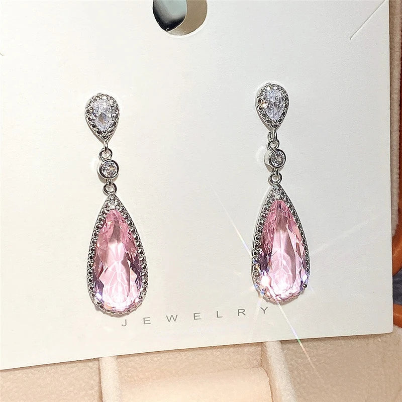 Huitan Pink CZ Water Drop Dangle Earrings | Wedding & Party Dangle Earrings Axl