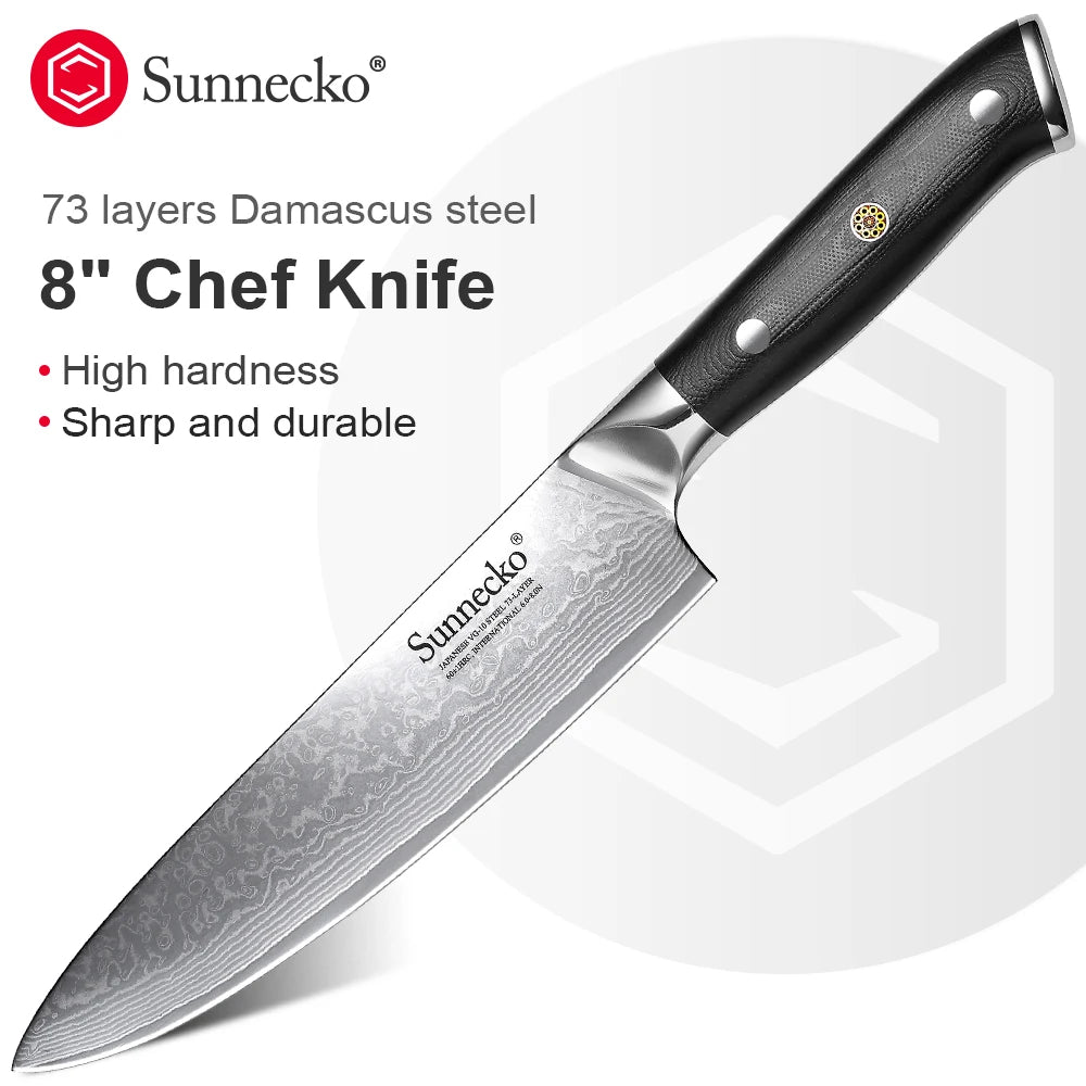Sunnecko 8" Damascus Chef's Knife – 73 Layer VG10 G10 Handle Damascus Chef's Knife Axl Australia 8 inch