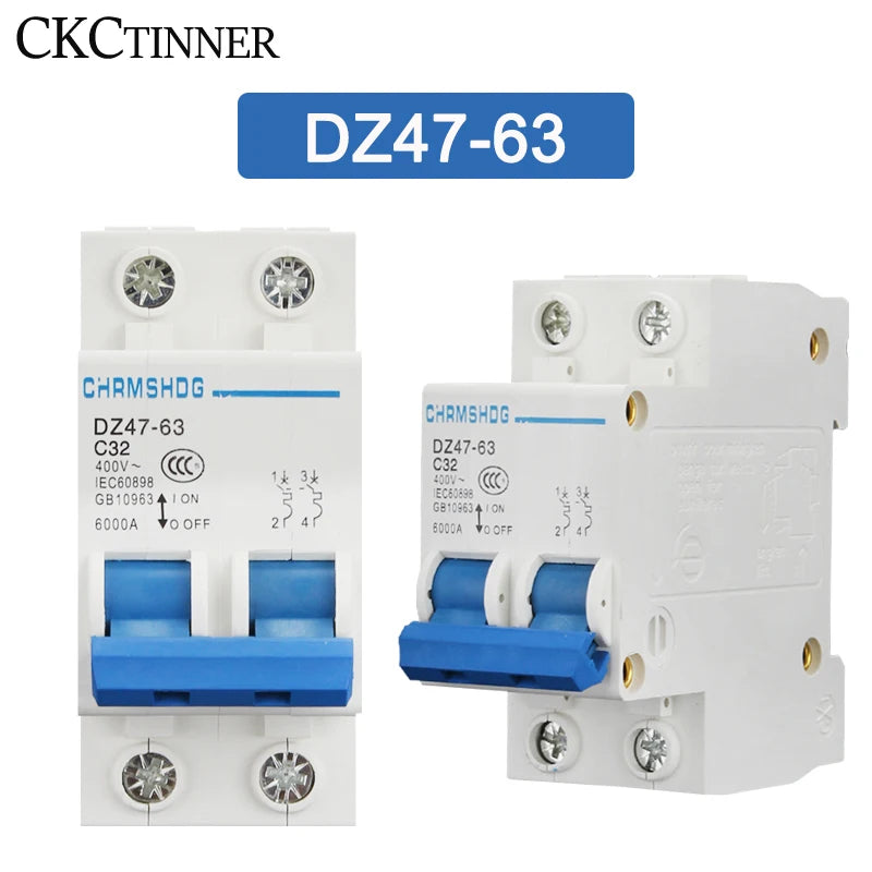 DZ47-63 2-Pole MCB 6A–63A 400V Mini Circuit Breaker DIN Rail Mini Circuit Breaker Axl 63A