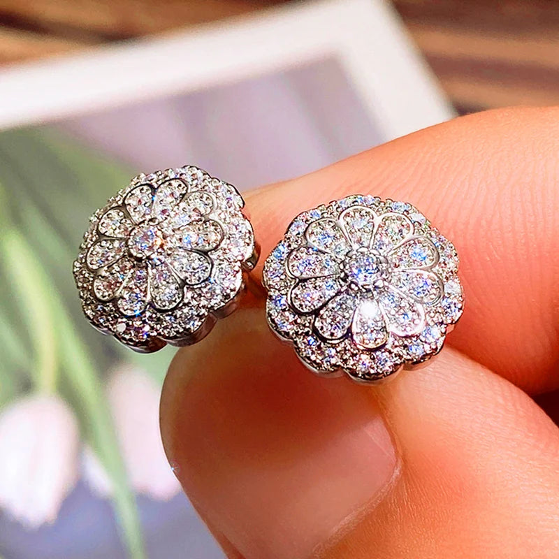 Huitan Flower Stud Earrings – Cubic Zirconia Women's Jewelry Stud Earrings Axl