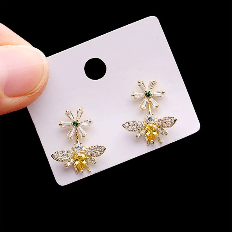 Huitan Flower Bee Stud Earrings | Gold & Silver Women's Jewelry Stud Earrings Axl