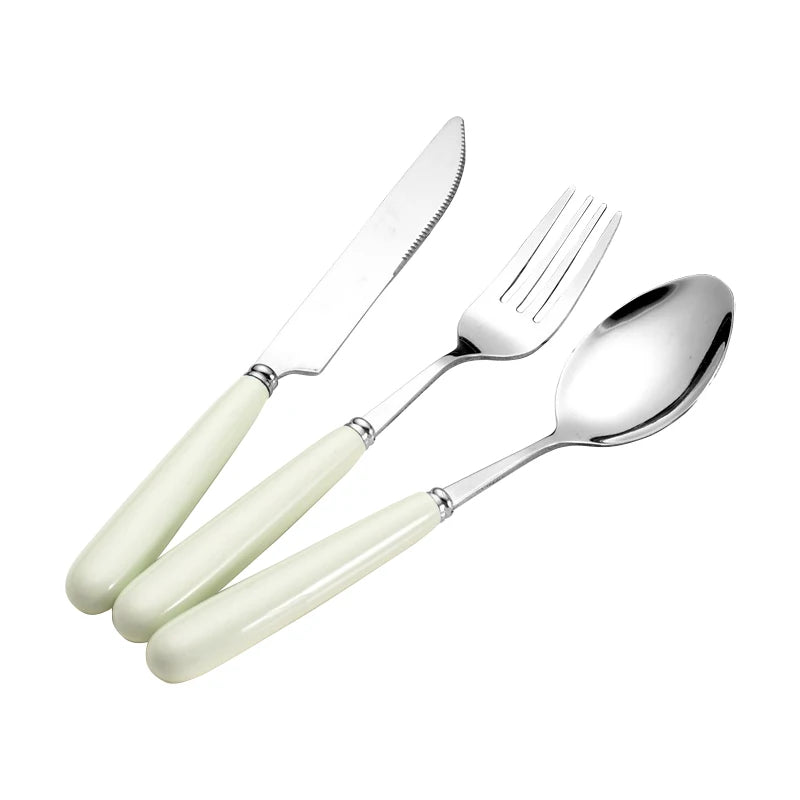 Kids Cartoon Ceramic Handle Cutlery Set – Knife Fork Spoon 3pc Kids Flatware Set Axl pure green