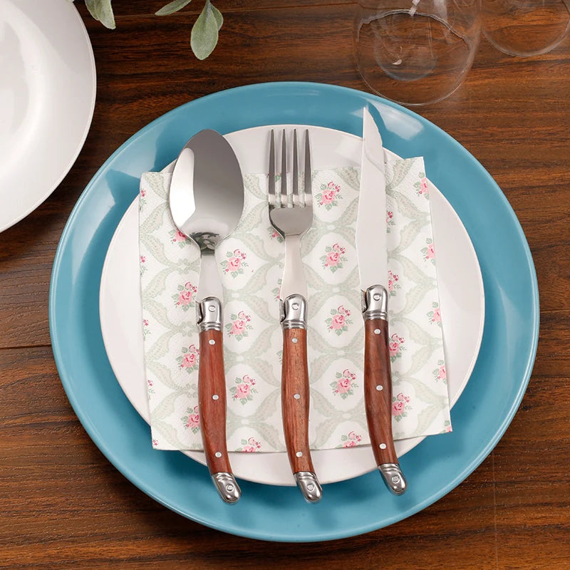 Laguiole Wood Handle Steak Forks Set – 8.5" Stainless Steel Steak Fork Set Axl