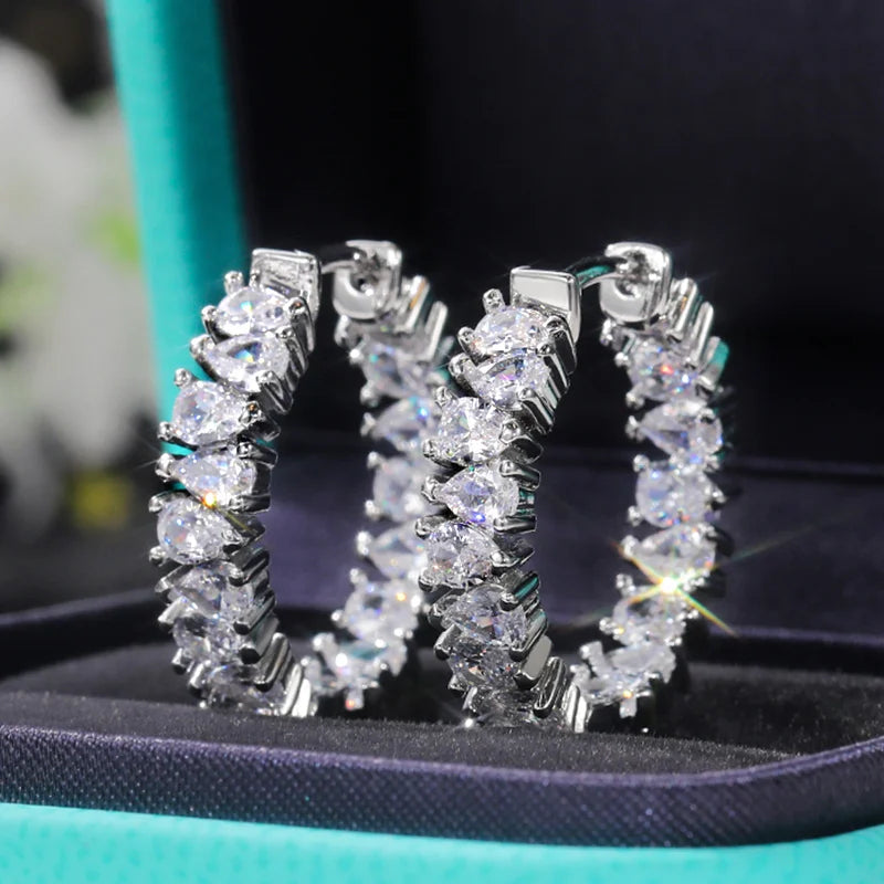 Huitan Pear-Shaped CZ Hoop Earrings – Cubic Zirconia Women CZ Hoop Earrings Axl E793
