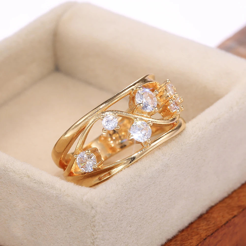 Huitan Hollow Band Ring – Cubic Zirconia Women's Fashion Ring Fashion Ring Axl