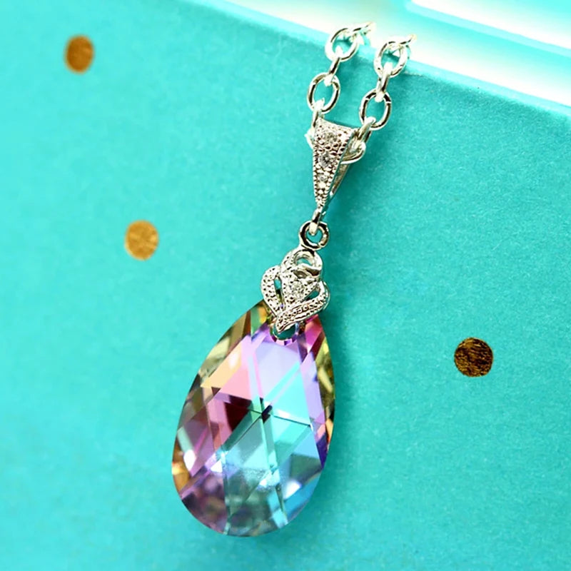 Huitan Colorful Water Drop CZ Pendant Necklace | Party Jewelry Pendant Necklace Axl