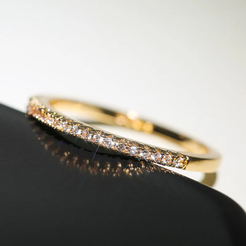 Huitan Women's CZ Band Ring – 3 Colors, Cubic Zirconia Fashion Ring Axl Gold Color 8