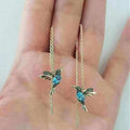 Huitan Colorful Bird Dangle Earrings – Long Chain Drop Style Dangle Earrings Axl Gold-color