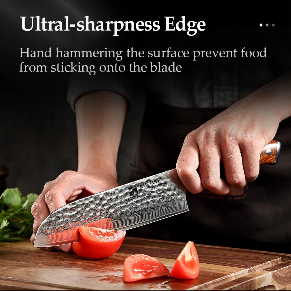 XINZUO 7" VG10 Damascus Santoku Knife – Desert Ironwood Handle Santoku Knife Axl