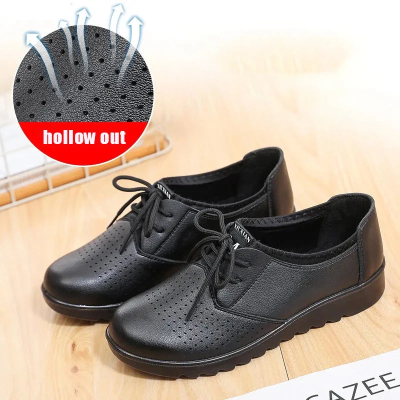 Women's Black Oxford Lace-Up Wedge Flats | Non-Slip Loafers Women's Oxford Flats Axl Black (hollow out ) 40