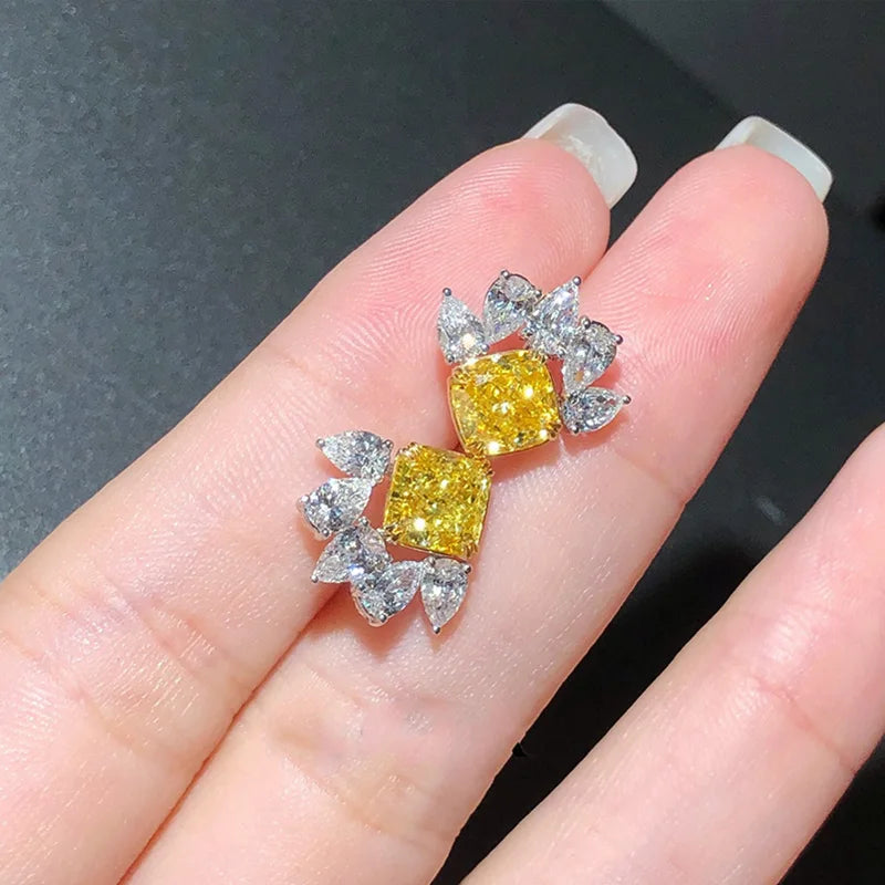 Huitan CZ Stud Earrings – Yellow & White Cubic Zirconia Women CZ Stud Earrings Axl