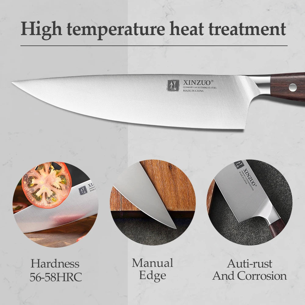 XINZUO 8" Chef Knife – German Steel & Red Sandalwood Handle Chef Knife Axl