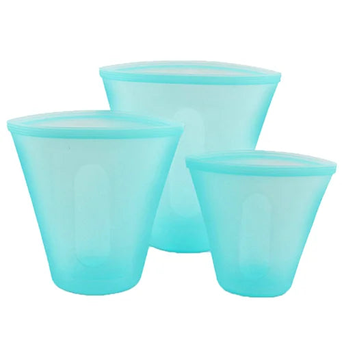 Reusable Silicone Food Storage Bags – Leakproof Ziplock Set Silicone Storage Bags Axl Cups (3 Pcs) Transparent