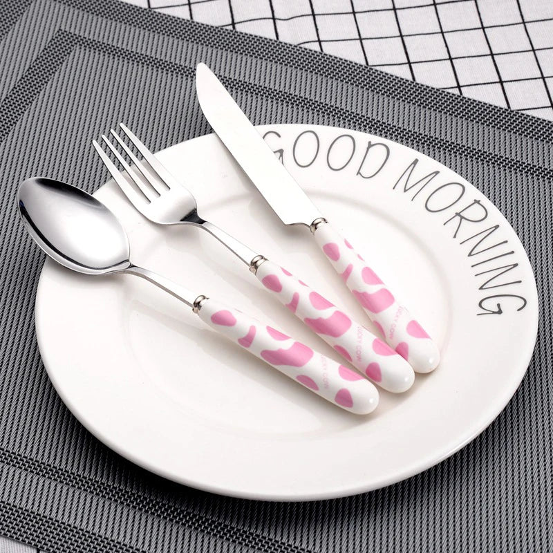 Kids Cartoon Ceramic Handle Cutlery Set – Knife Fork Spoon 3pc Kids Flatware Set Axl