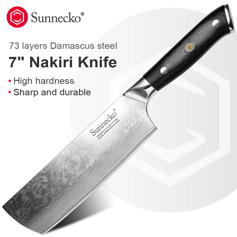 Sunnecko 7" Nakiri Knife – 73-Layer Damascus VG10 Steel Damascus Nakiri Knife Axl Russian Federation 7 inch