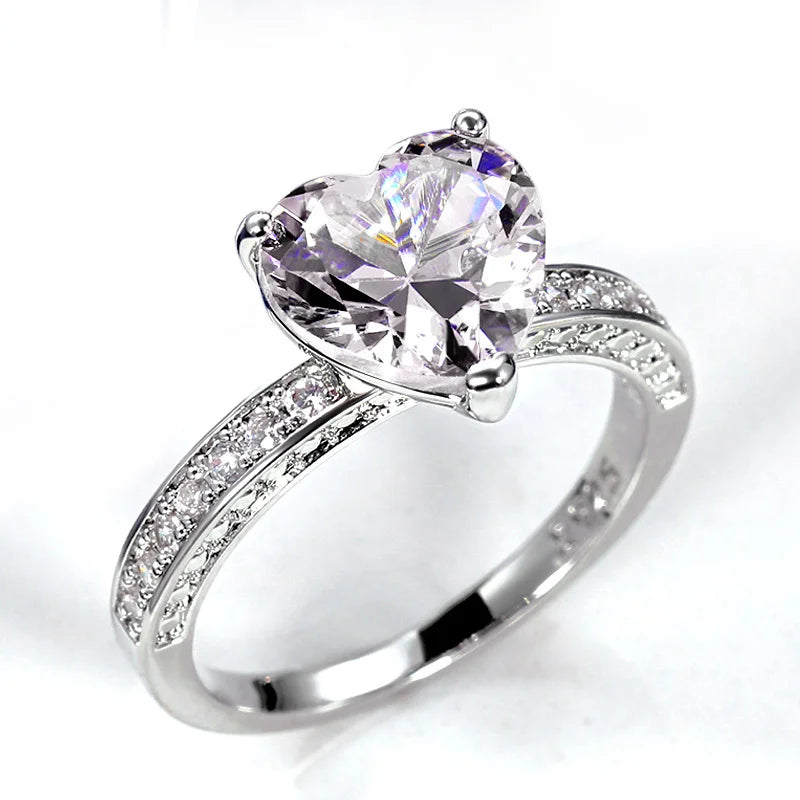 Huitan Pink Cubic Zirconia Heart Solitaire Ring for Women Solitaire Ring Axl F516 Silver Plated 7
