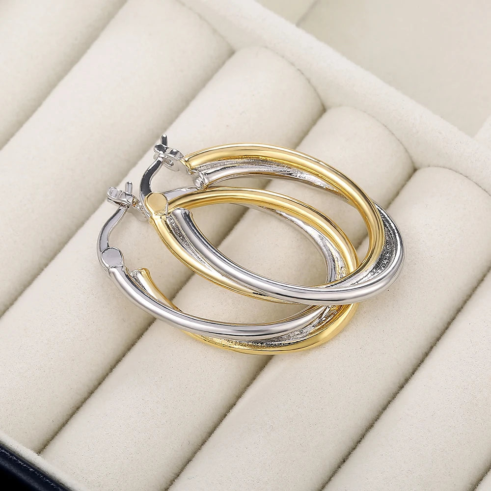 Huitan Two-Tone Oval Hoop Earrings for Women | Fashion Jewelry Hoop Earrings Axl