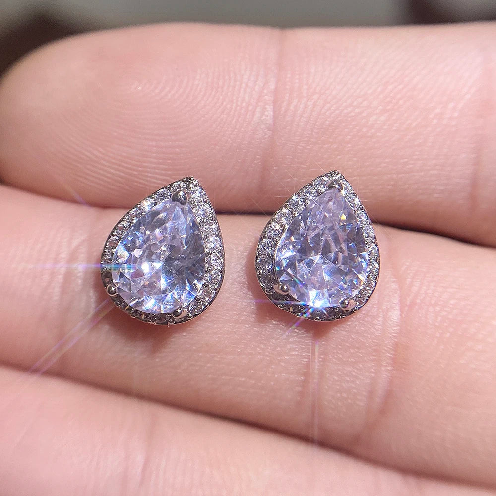 Huitan Pear Shape CZ Stud Earrings | Women's Fashion Jewelry CZ Stud Earrings Axl