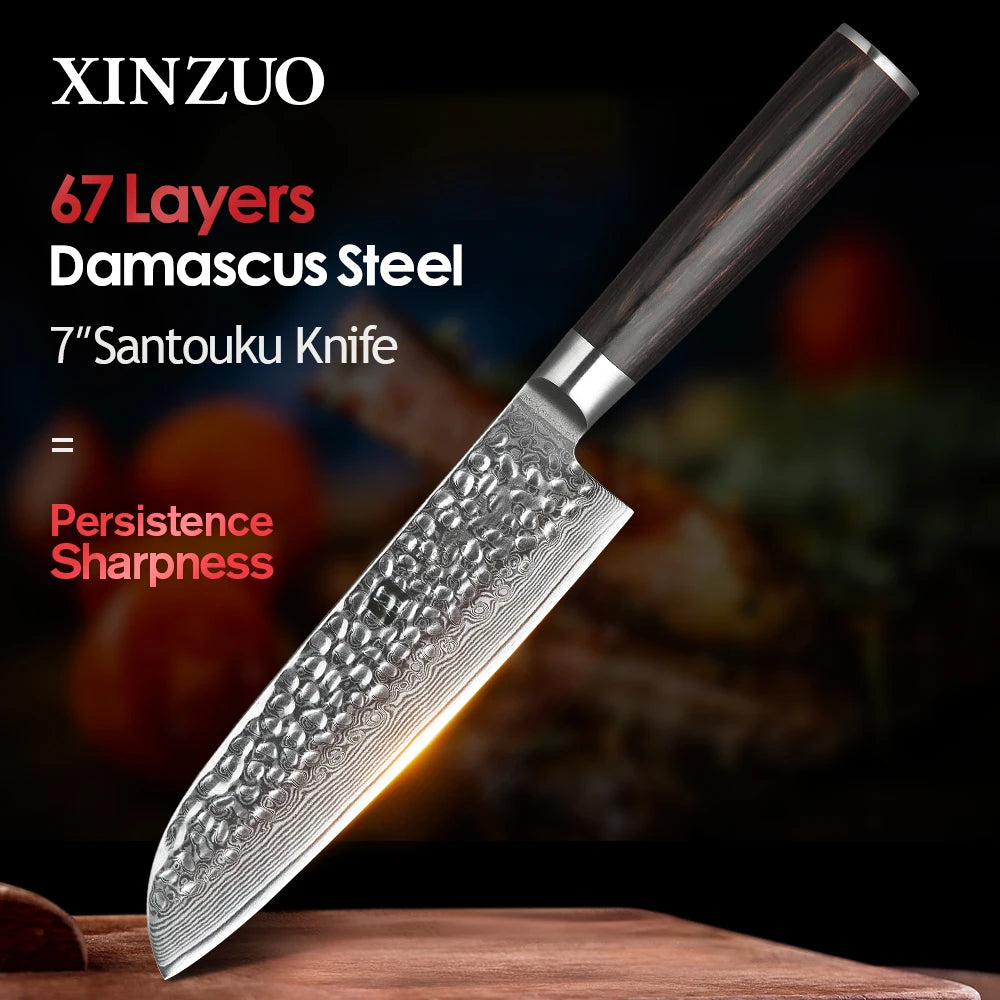 XINZUO 7" Damascus Santoku Knife – VG10 Steel & Pakkawood Santoku Kitchen Knife Axl China Mainland