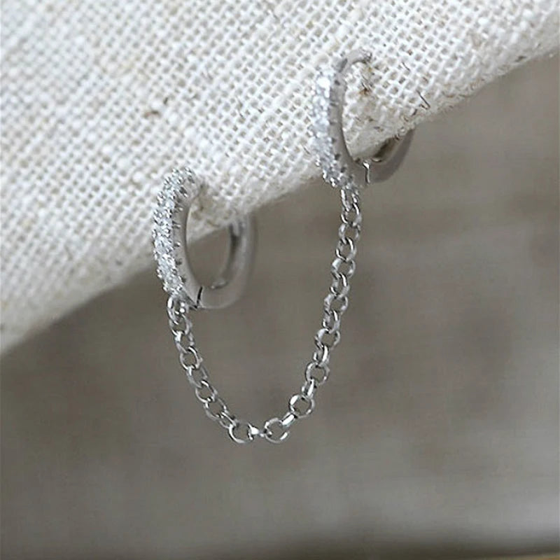 Huitan Mini Circle Hoop Earrings – Shiny CZ Link Chain Hoop Earrings Axl