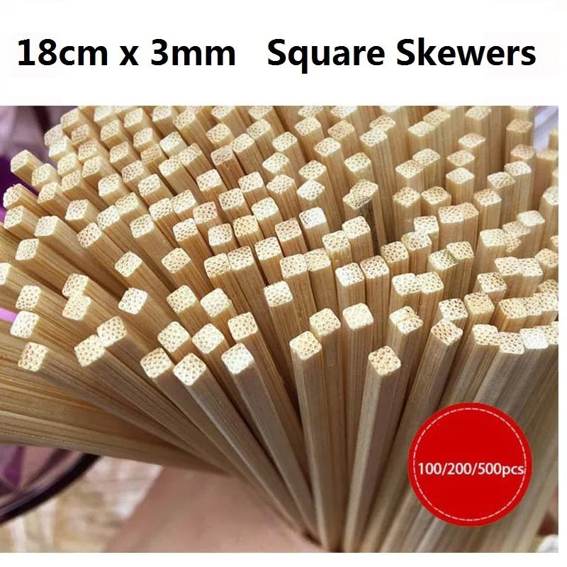 Square Bamboo BBQ Skewers 18cm – 100/200/500 Pack Grill Sticks BBQ Bamboo Skewers Axl