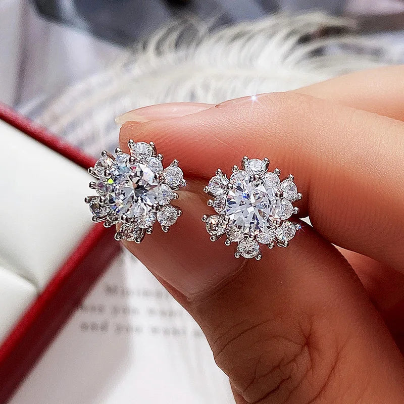 Huitan Flower Stud Earrings – Cubic Zirconia Crystal for Women Stud Earrings Axl