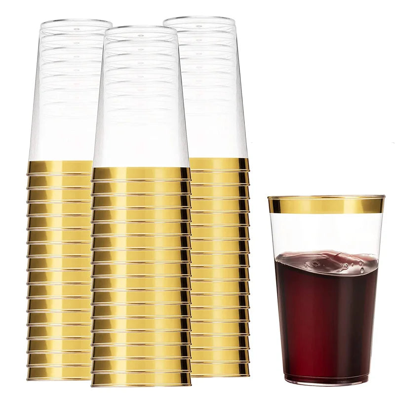 Gold Rim Disposable Plastic Cups 25/50 Pack – Party & Wedding Disposable Party Cups Axl