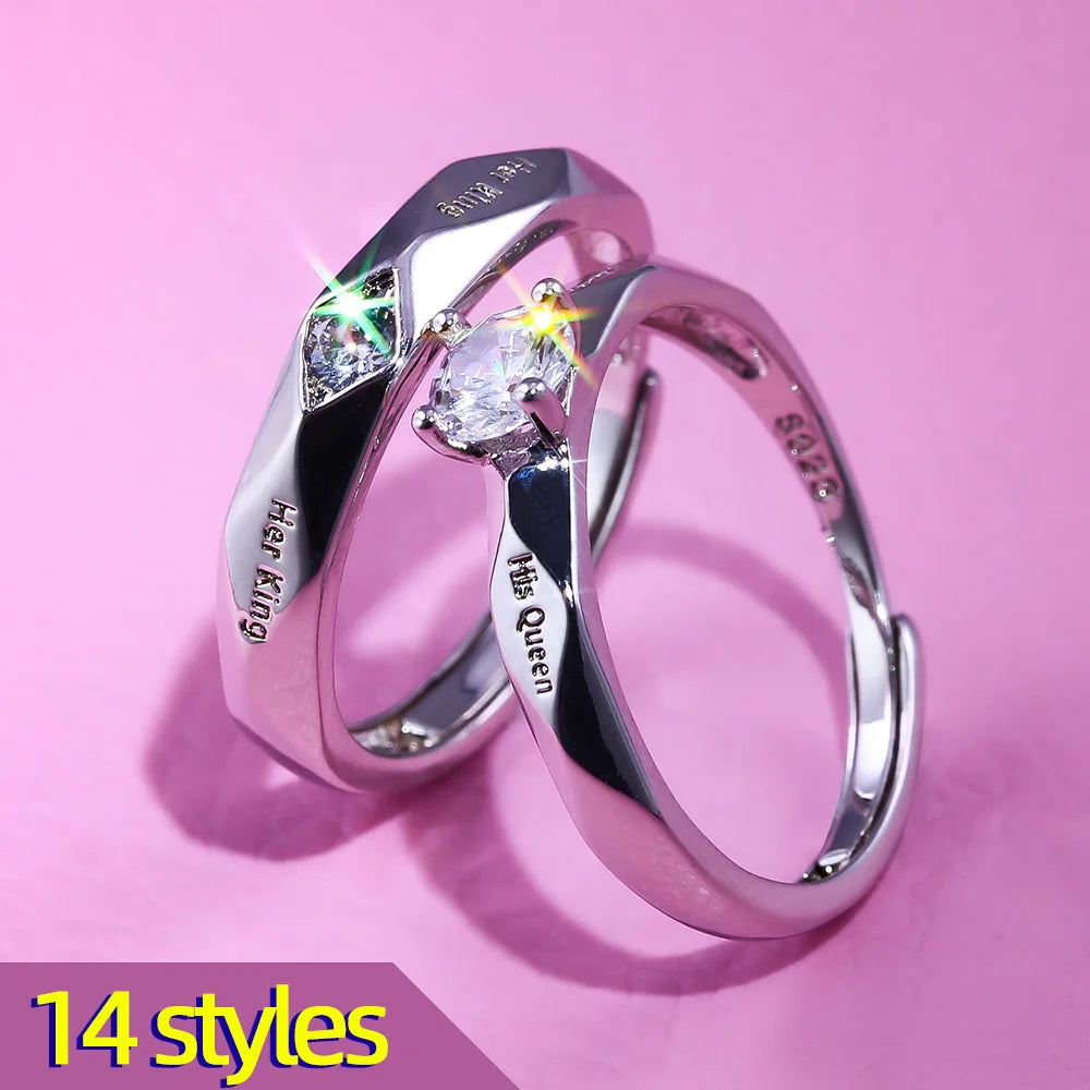 Huitan His King Her Queen Engraved Couple Ring – CZ Wedding Band Couple Wedding Ring Axl