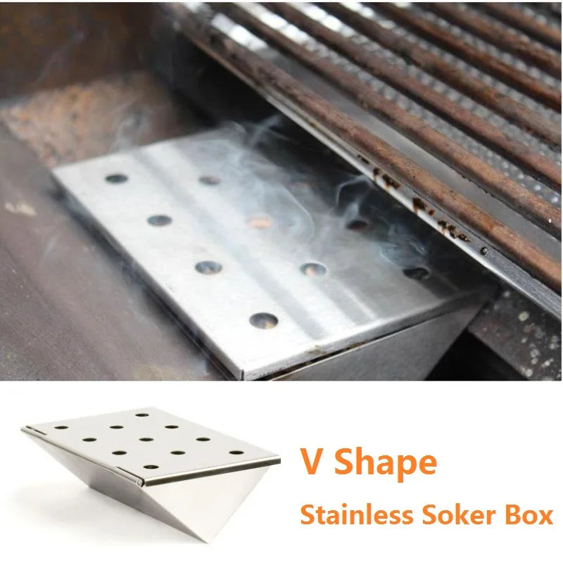 V-Shape Stainless Steel BBQ Smoker Box for Wood Chips – 6.14" BBQ Smoker Box Axl