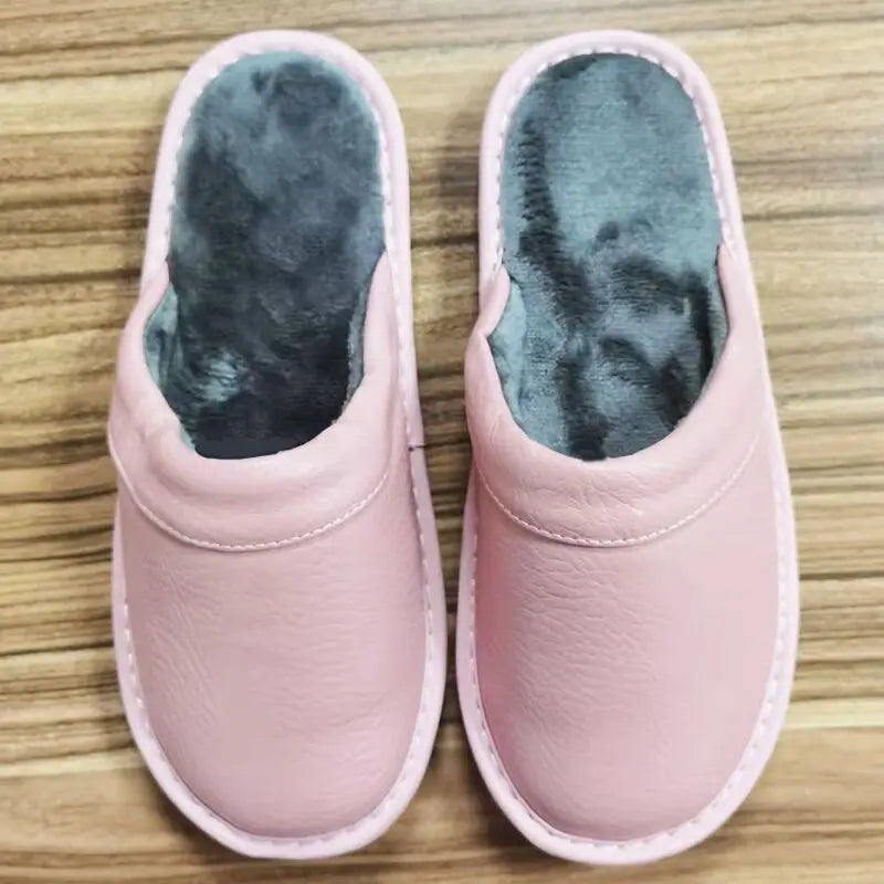 Lorilury Men's Indoor Leather Slippers | Non-Slip Unisex EU 35–48 Indoor Leather Slippers Axl Pink plush 35-36