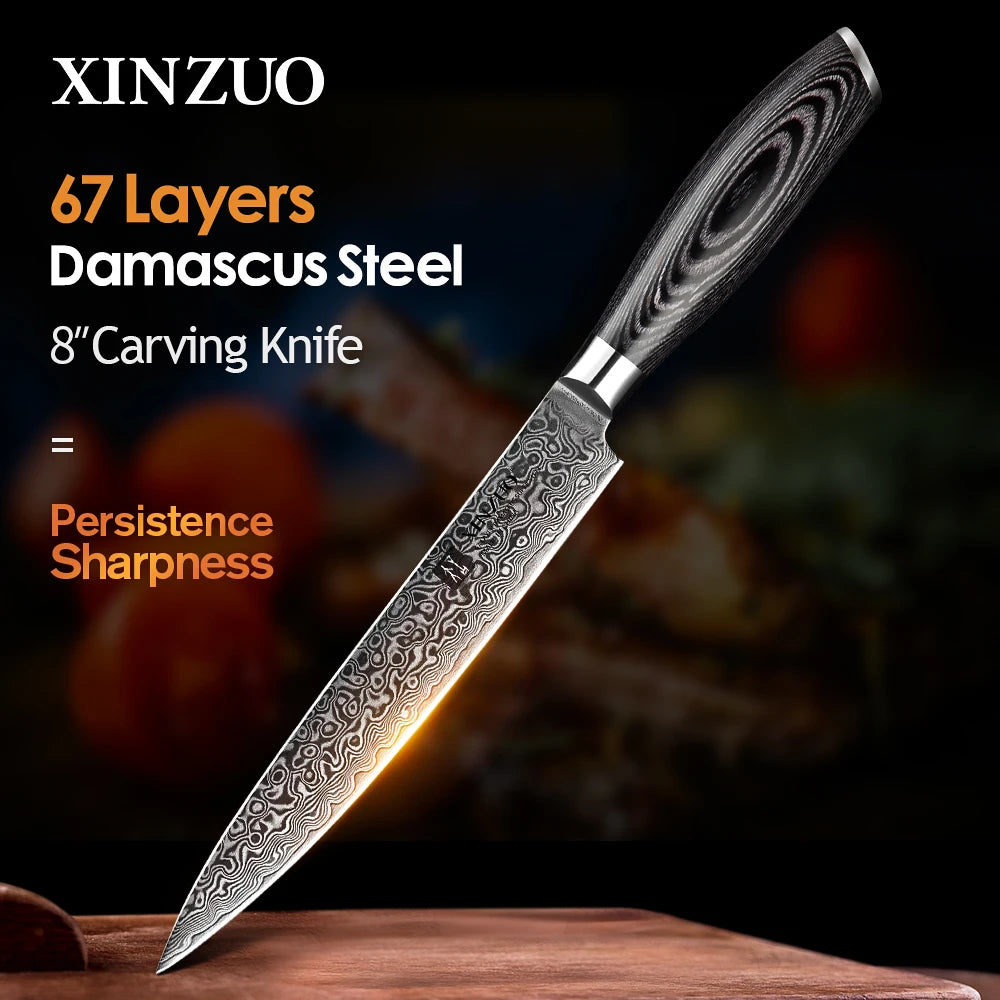 XINZUO 8" Damascus Steel Cleaver Knife – Pakkawood Handle Damascus Cleaver Knife Axl China Mainland