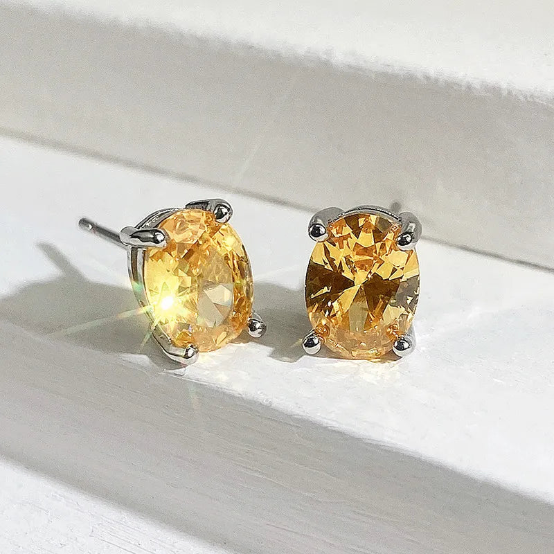 Huitan Oval CZ Stud Earrings – Geometric Fashion Jewelry CZ Stud Earrings Axl