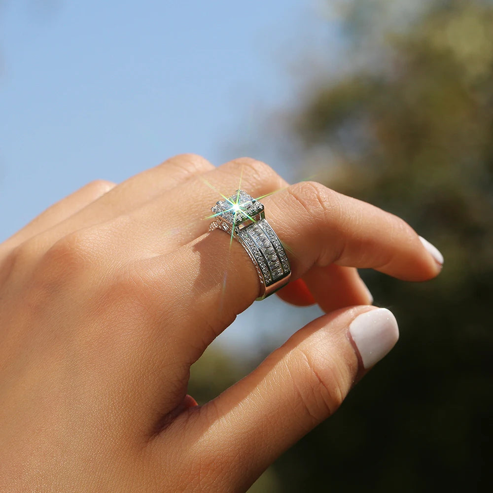 Huitan Princess Cut Cubic Zirconia Women's Ring | Wedding Band CZ Fashion Ring Axl