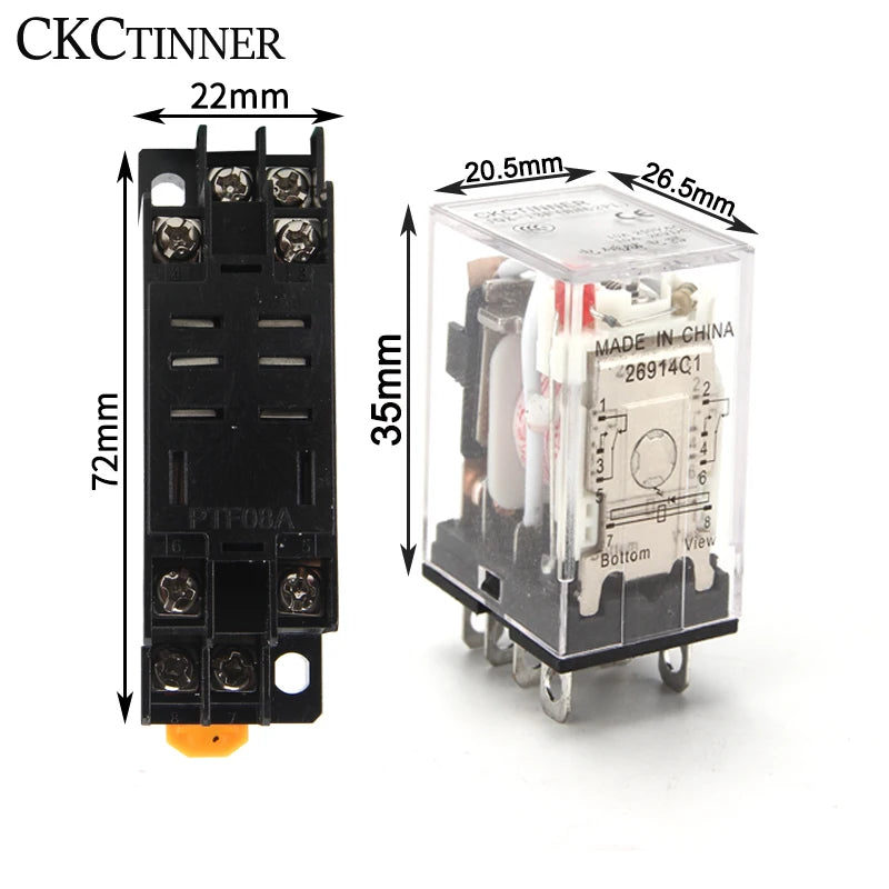 HH62P LY2NJ 10A Electromagnetic Relay 8-Pin + PTF08A Socket Base Electromagnetic Relay Axl