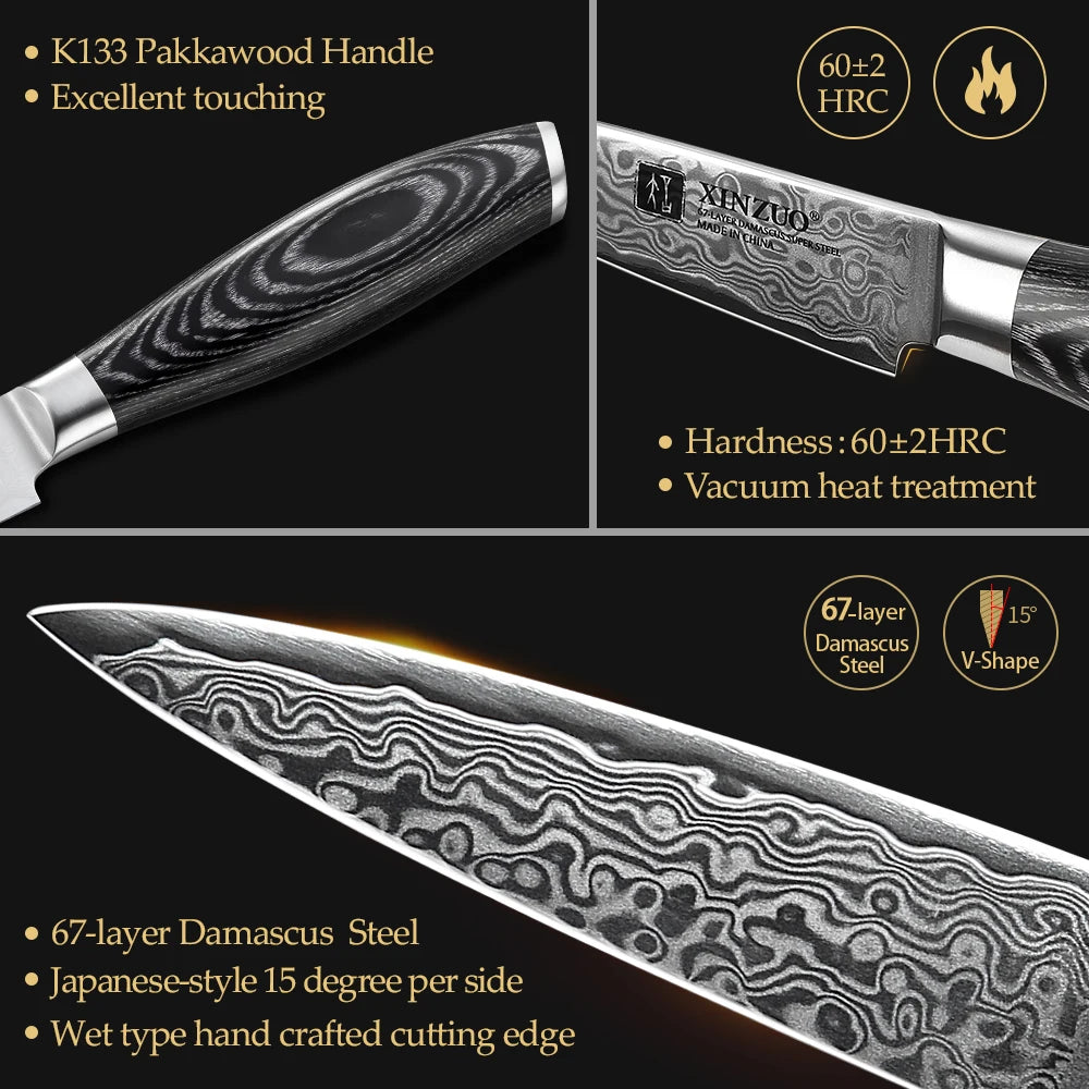 XINZUO 3.5" Damascus VG10 Paring Knife – 67-Layer Steel Gift Box Damascus Paring Knife Axl