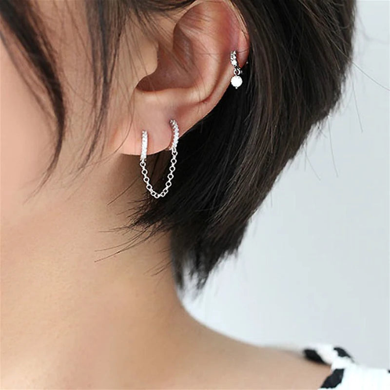 Huitan Mini Circle Hoop Earrings – Shiny CZ Link Chain Hoop Earrings Axl